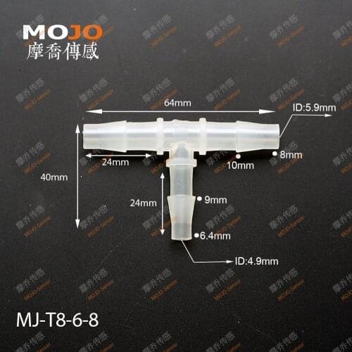 2020 Free shipping! MJ-T8-6-8 Reducing multiple hose connector 8mm to 6mm (10pcs/lots)