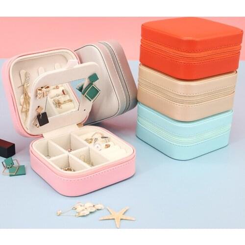 2021 Leather Jewelry Organizer Earring Ring Necklace Watch Jewelry Storage Box Display Travel Portable Zipper Case Joyeros Box