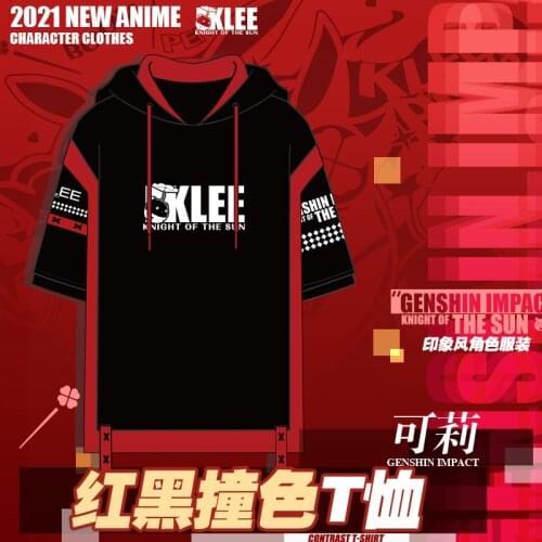 2021 New Game Genshin Impact Klee Cosplay Hooded Short-sleeved T-shirt Shorts Clothes Anime Suit