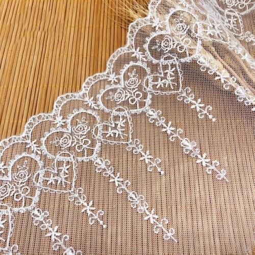 4yards/lot White Gauze Heart Flower Embroidery Mesh Lace Trim Lace Fabric for Wedding Dress Sewing DIY Decoration Width 15.5cm
