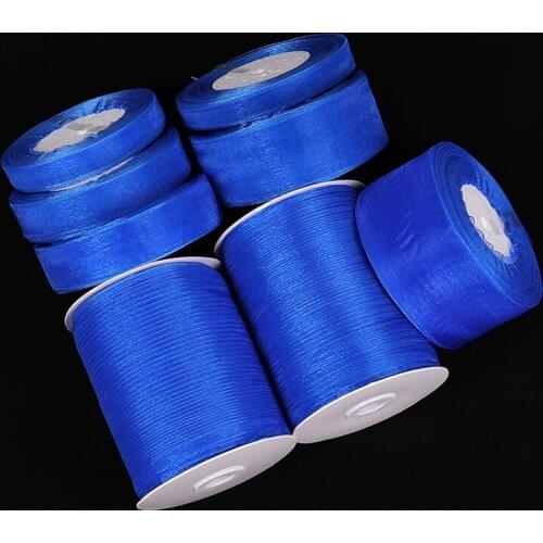 45Meters/Roll 12/15/20/25/40/50mm Royal Blue Handwork Silk Organza Ribbon Bow for Crafts DIY Christmas Gifts Wrapping Supplies