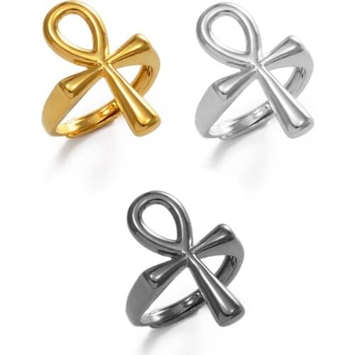 Anniyo Ankh Ring for Women Girls African Egyptian Cross Charms Finger Ring Jewelry Egypt Hieroglyphs Nile Key #246206