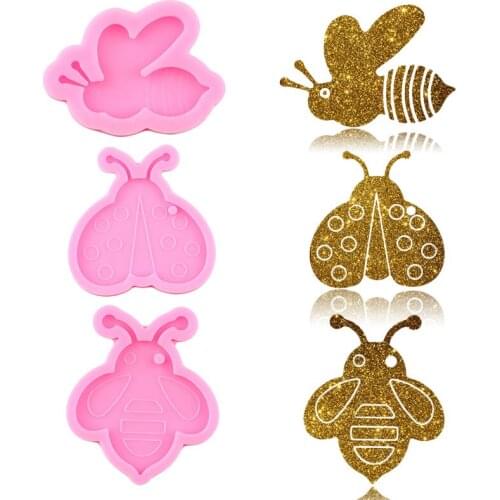 Shiny Glossy Bee Shape Silicone Keychain Mold Necklace Jewelry Making Epoxy Resin Mould DIY Handmade Charms Keychains Moulds