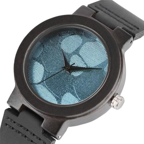 Unique Pretty Bubble Face Wooden Watch for Women Natural Ebony Quartz Wristwatches Lady Girls Gift Female Clock relogio feminino