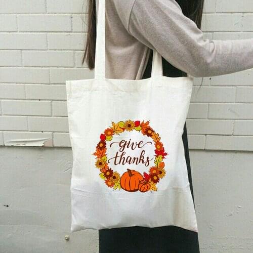 Grateful Thankful Blessed Pumpkin Christian Halloween Thanksgiving Shoulder Bag Harajuku Graphic Tees Shopping Bag Canvas Pouch