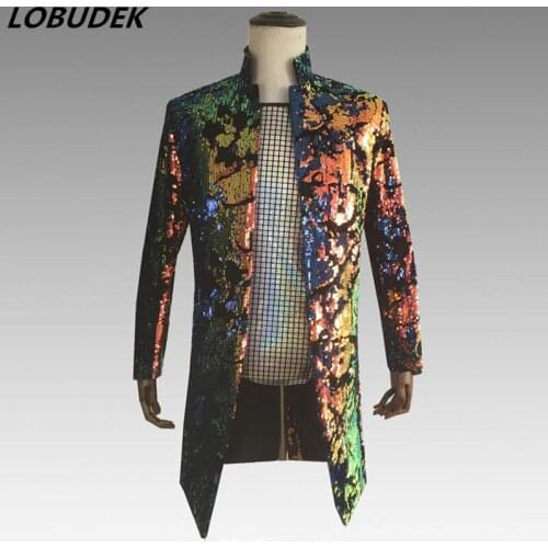 New Nightclub Tide Men Sequins Jacket Fashion Slim paillette Jacket Bar Singer Stage Costume Star Vocal Concert Performance Coat