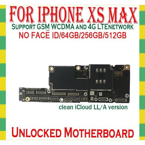 Motherboard for iPhone XS MAX Unlocked for iPhone XS MAX with System Logic Board NO FACE ID 1 / 2 SIM card Motherboard