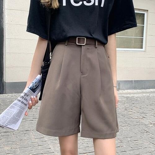 Fashion Summer Shorts Women Streetwear High Waist Wide Leg Shorts With Belt Female Plus Size shorts femme