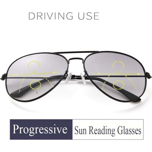 2021 Transition Multifocal Sun Reading Glasses Men Women Metal Frame Bifocal Progressive Presbyopia Glasses Diopters 1.0-3.5