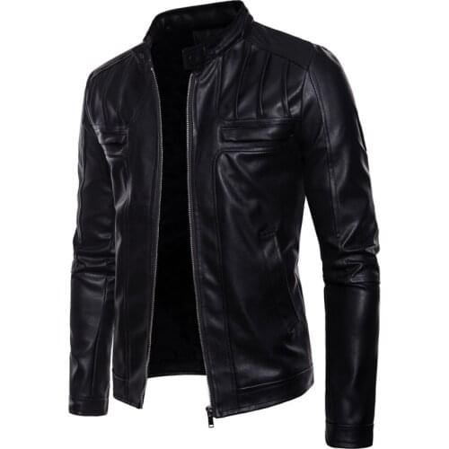 Mens Leather Jacket Stand Collar Mens Casual Slim PU Leather Jacket Motorcycle Fashion Coat Male large size