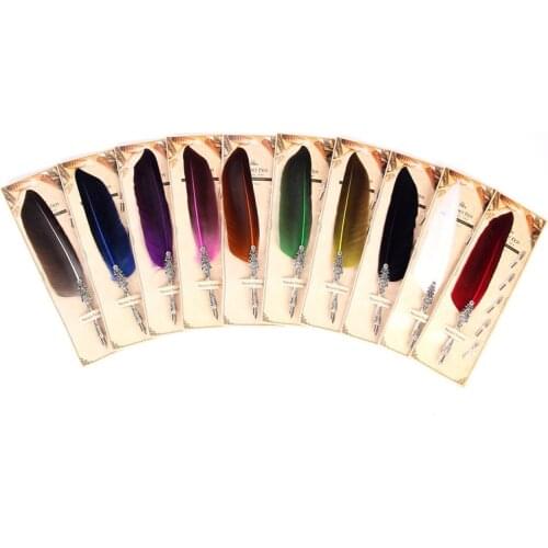 Creative Retro Turkey feather Pen Round Pen Set European And American Multicolor Stationery Feather Pen Authentic Quality