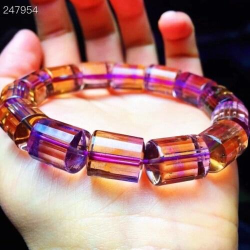 Genuine Natural Ametrine Quartz Purple Yellow Bracelet Crystal Women Men 13.5x10.5MM Clear Barrel Beads Carved Genuine AAAAA