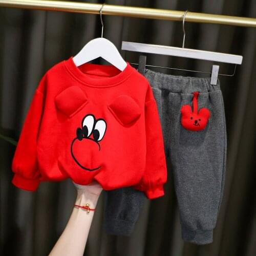 New Spring Autumn Kids Sportwear Cotton Clothes Set Baby Girls Lette Long Sleeve Cartoons Top + Pants Sports Style Suits