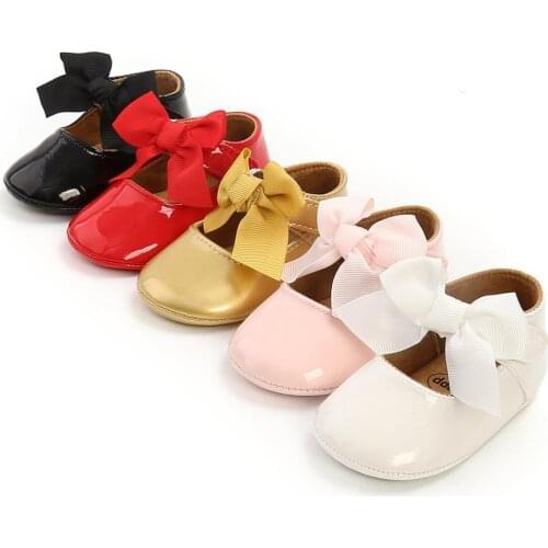Baby Girl Baptism Shoes Soft Sole Princess Flats with Cute Ribbon Bow Non-Slip Infant Crib Shoes