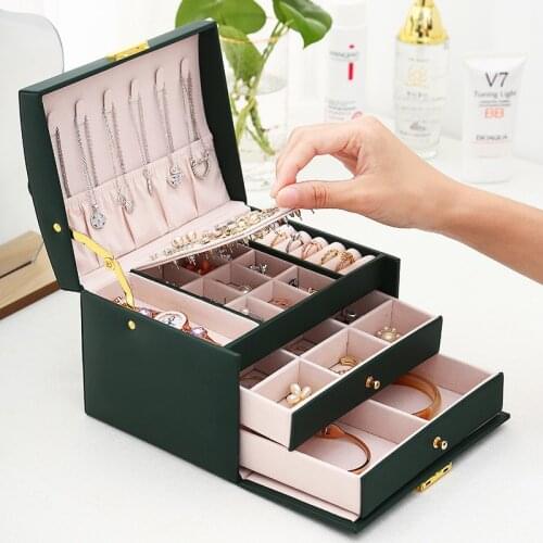 MOONLAY Jewelry Organizer PU Leather Earrings Rings Storage Classification with Lock Makeup Beauty for Women Girls