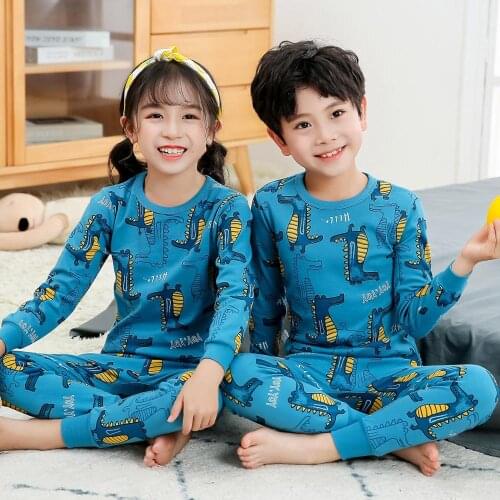 2020 autumn / winter Pajama suit cartoon round neck boys and girls home clothes autumn clothes and trousers 3-10s years old