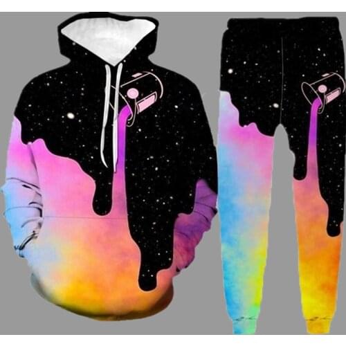 Autumn Clothes Sweatshirt Suit Milk Cup Starry Sky Print Long Sleeve Hoodie Mens Sets Outdoor Trend Sports Male Outfit 4XL