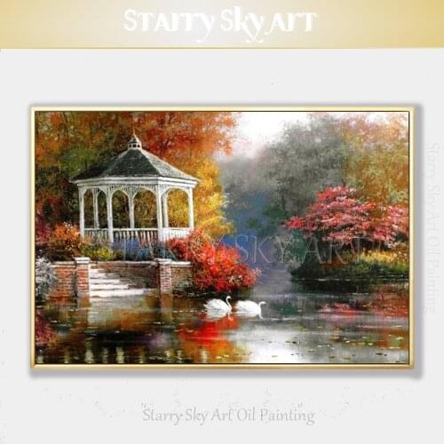 Excellent Artist Pure Hand-painted High Quality Swan Lake Oil Painting on Canvas Impressionist Landscape Oil Painting for Decor