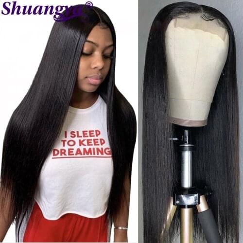 Straight Wave Lace Closure Human Hair Wig T Part Wigs Peruvian Remy Hair Straight Wave 4X4 Lace Closure Wigs For Black Women