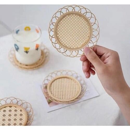 Drink Cup Coasters Bamboo Woven Placemats Japanese Style Saucer Mat Non-slip Pot Holder Heat Insulation Pads Dining Table Decor