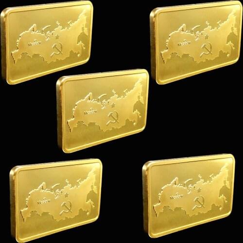 5pcs/lot USSR Soviet National Emblem CCCP Gold Plated Bullion Bar Russian Souvenir Coin