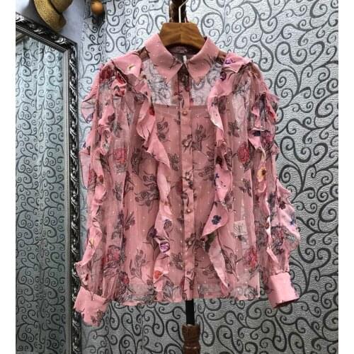 Mesh Rose Shirt Ruffled Womens Early Spring 2021 New
