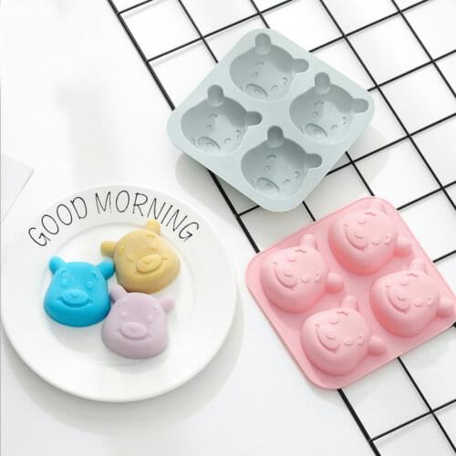 4 even cartoon bear silicone molds chocolate cake pudding non-stick mold 3d silicone molds household DIY cake mold baking tools