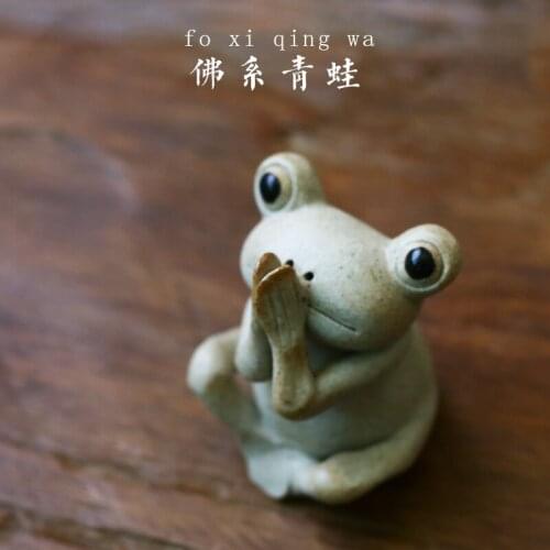 Meditation Zen Buddhism Frog Statue Small Decoration Ceramic Animal Sculpture Incense Burner Home Office Desk Decoration Tea Pet