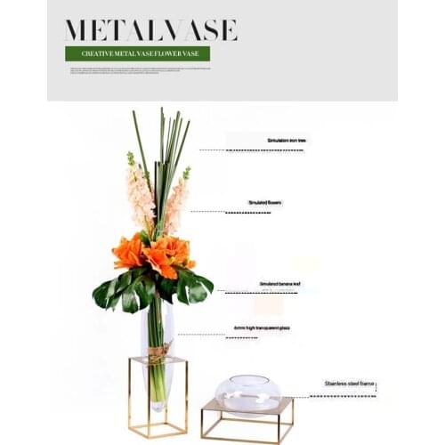 YILUNXI Nordic modern style stainless steel glass floor vase living room hotel model room simulation flower arrangement decor