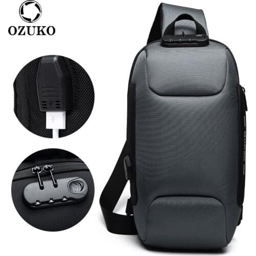 OZUKO New Multifunction USB Shoulder Crossbody Fashion Pack Men Anti-Theft Messenger Bags Male Waterproof Travel Chest Bag