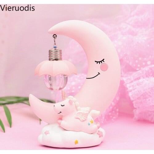 Unicorn Moon LED Night Light Creative Resin Carton Night Lamp Bedroom Romantic Ornaments Light As Girls Birthday Holiday Gift