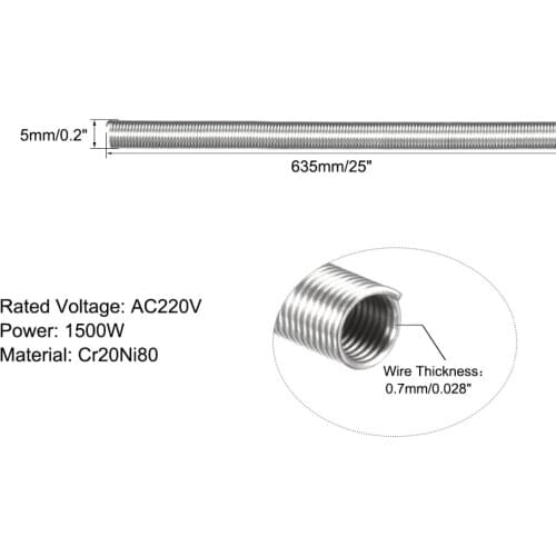 Uxcell Heating Element Coil Wire AC220V 2000W 2500W 3000W 1200W Kiln Furnace Heater Wire 7.2mm*800mm 6.1mm*680mm 5mm*635mm 2PCS
