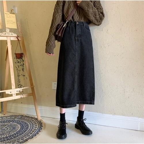 The spring and autumn 2021 ins wind restoring ancient ways of tall waist long money show thin hip is black a-line skirt