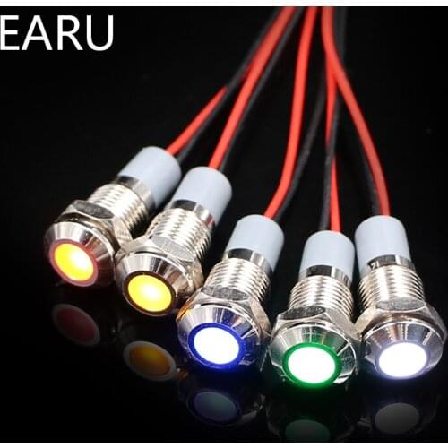 8mm Waterproof IP67 LED Metal Warning Indicator Light Signal Lamp Pilot + Wire 3V 5V 6V 12V 24V 110V 220v Red Yellow Blue Green