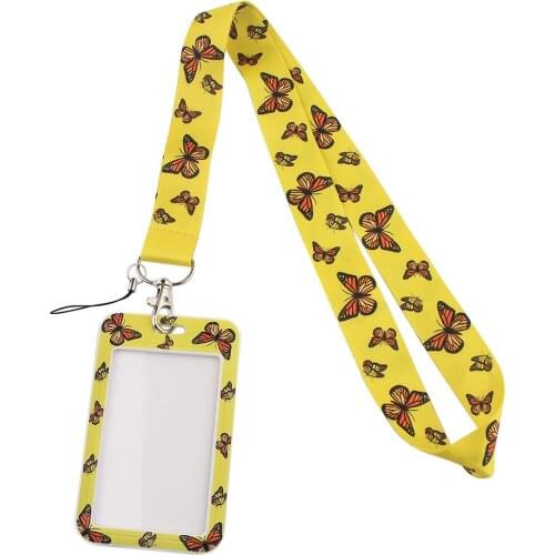 YA133 Office Card Sets ID Badge Case Monarch Butterfly Clear Bank Credit Card Badge Holder Cartoon Flower Lanyards Keychain