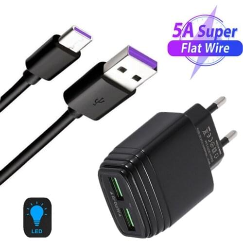 5A Type C Quick Charge Cable For Huawei Honor 20 10X lite Xiaomi Mi 10T 9 8 Nokia 3.4 Realme 6 7 X50 Phone USB Charger LED light