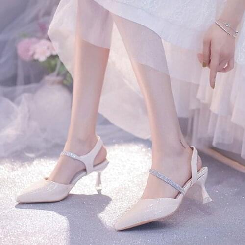 New Women Heeled Shoes Heel Height 7cm Diamond Slingback Design Trend Rhinestone Decoration Pointed Quality Prom Woman Sandals