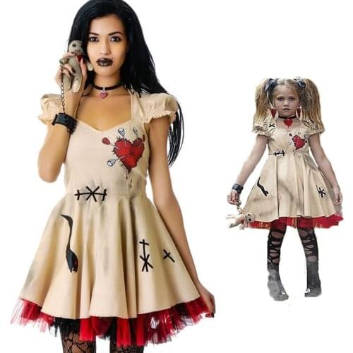 Halloween Costume Girls Women Cosplay Dress Voodoo Doll Costumes for Adults & Child Christmas Medieval Fancy Dress Ball S-3XL