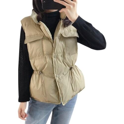Women Down Vest Stand Collar Zipper Korean Loose Vest Ladies Winter 2021 Casual White Duck Down Elegant Coats Female CX2050