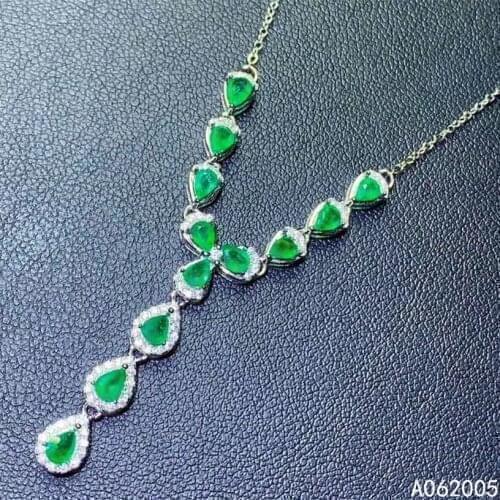 KJJEAXCMY Fine Jewelry 925 Sterling Silver inlaid Natural Emerald Female new Pendant Necklace trendy Support test luxury