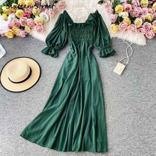Maxi Dresses for Women Square Neck Summer Puff Sleeve Y2k Sexy Dress Vintage Vestido Feminino High Quality Clothing Women 2021