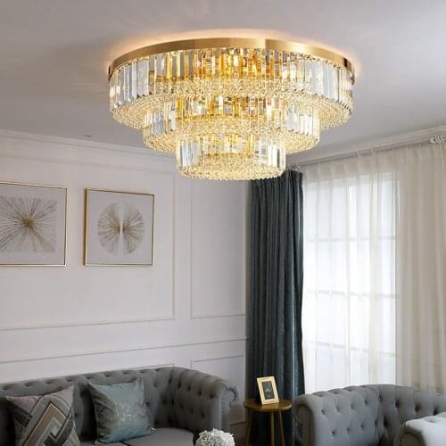 Gold modern chandelier for living room multilayer crystal ceiling chandelier round bedroom hanging lamp home decor lighting