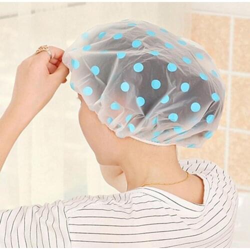 1pc Reusable Waterproof Wave Point Bath Caps Lovely Dots Thickened Waterproof Transparent Shower Bathroom Bathing Hat