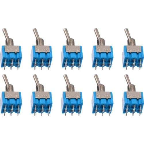 10pcs MTS-202 6-Pin DPDT Switch ON-ON 6A 125V AC Mini Blue Electrical Toggle Switch 2 Position 6mm Mounting Hole Mayitr