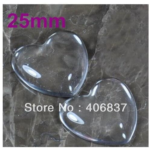 100pcs/Lot, Good Quality 25mm Dome Heart Transparent Clear Magnifying Glass Cabochon