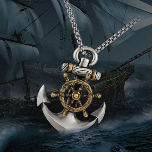 2021 Fashion Cool Navy Pirate Anchor Pendant Mens Stainless Steel Vintage Necklace Rotating Ship Rudder Trend Punk Jewelry Gifts