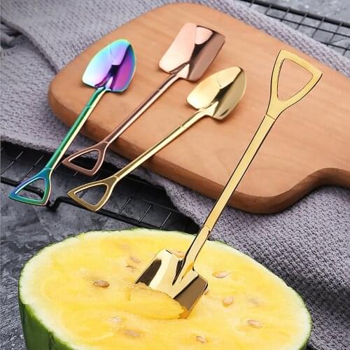 304 Stainless Steel Coffee Spoon Creative Retro Shovel Dessert Spoon Watermelon Spoon Ice Cream Spoon Tip Shovel Flat Shovel