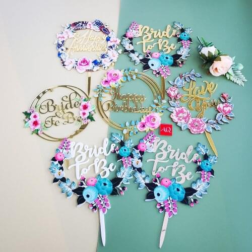 5 PcsAcrylic Birthday Anniversary Bride To Be Flowers Butterfly Cake Toppers Baby Shower Birthday Party Cake Decorations