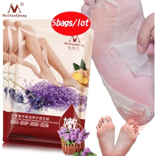 5pcs Remove Dead Skin Exfoliating Foot Mask Ginger And Lavender Nourished Caring Foot Care Mask Socks Peeling Cuticles foot Care