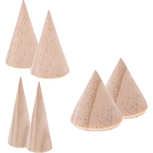 6Pcs Natural Wood Cone Fingertip Ring Stand Display Showcase Jewellery Rack